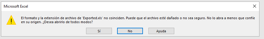 Mensaje de advertencia al abrir archivo Excel generado desde C#.