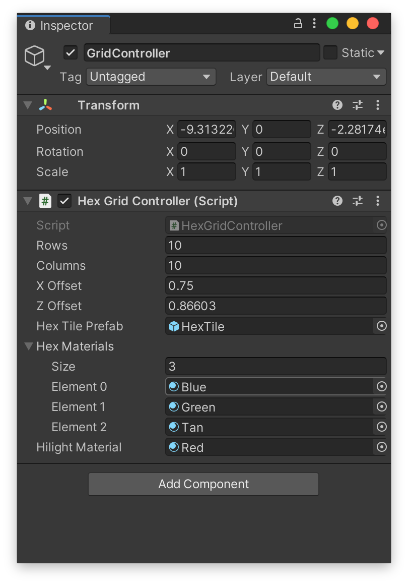 GridController in inspector