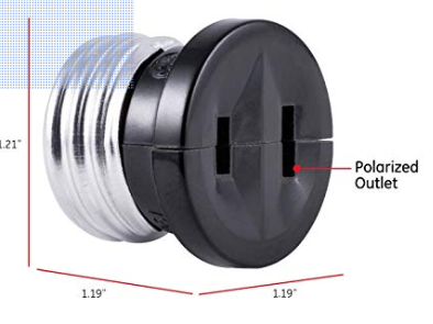 Screw in outlet adapter for lamp fixture Edison base A19