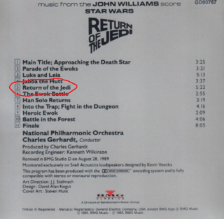 Picture of the disc 3 liner notes, with track 5, "Return of the Jedi" circled in red