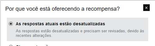 recompensa para buscar respostas atualizadas