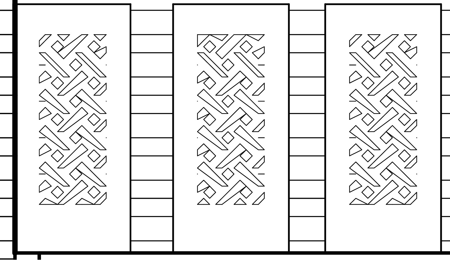 these were a pattern of squares and rectangles, and it is completely destroyed with even some lines missing in parts. 