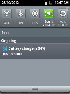 Battery level indicator as an ongoing process in the status bar.