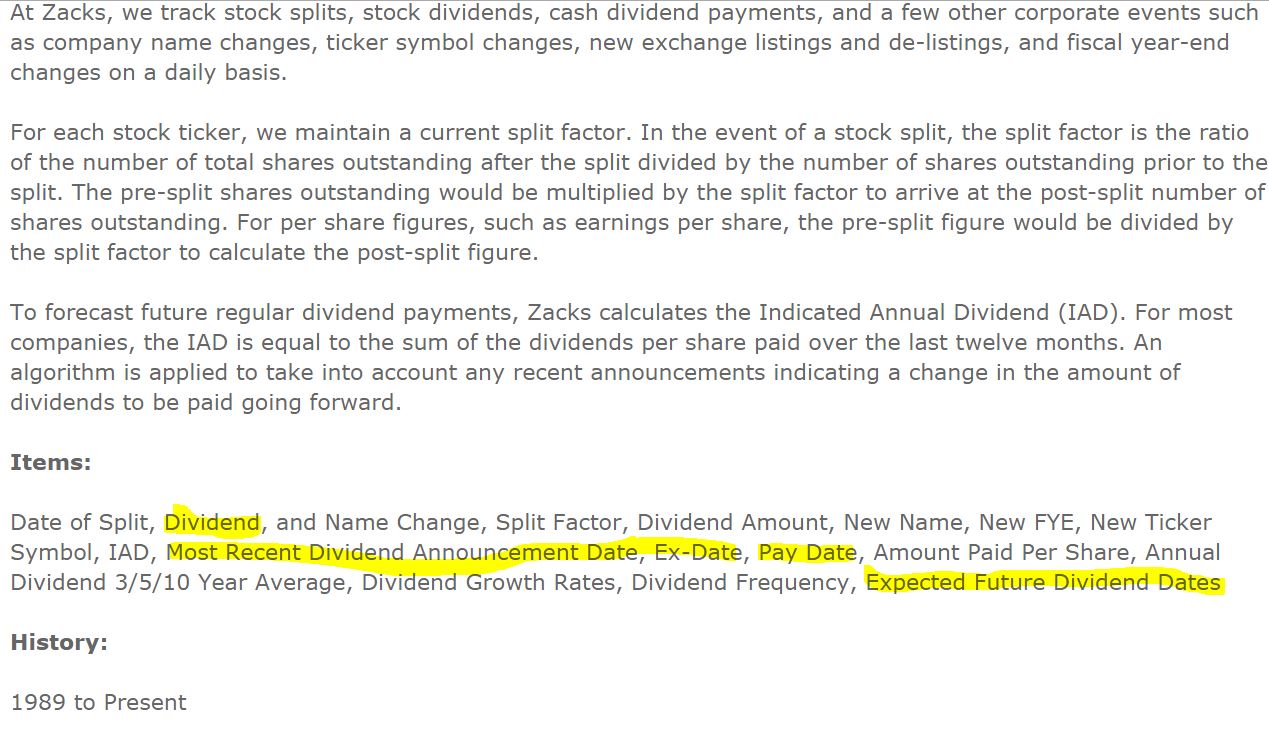 Image of Zacks Splits, Dividends and Corporate Actions Data