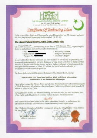 Sample Islamic certificate