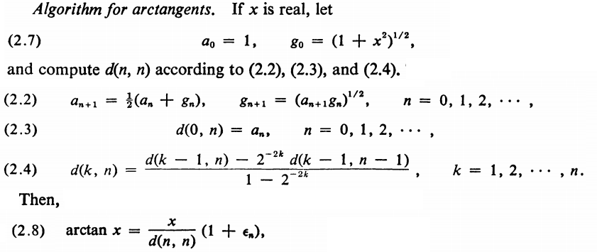 Algorithm for arctangents