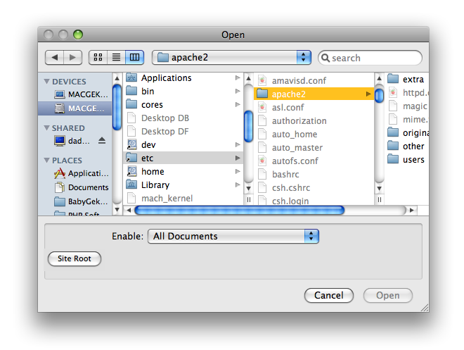 adjacent columns of descending file directories