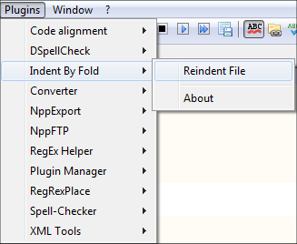 Screenshot of the menu 'Plugins' → 'Indent By Fold'