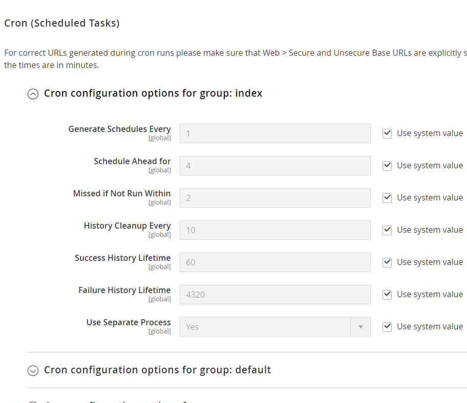 default cron settings