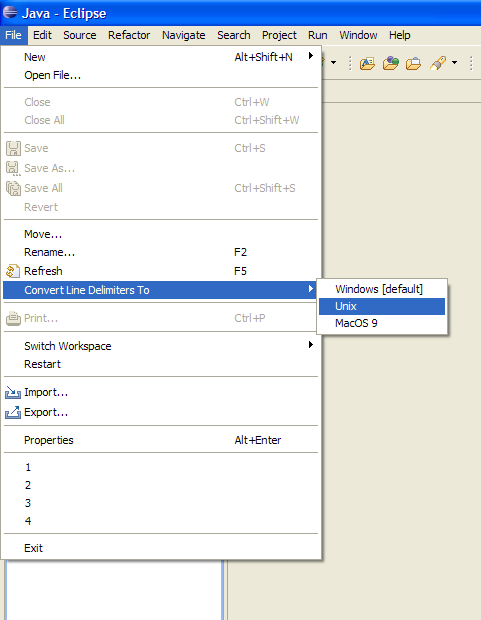 Eclipse：将行分隔符转换为