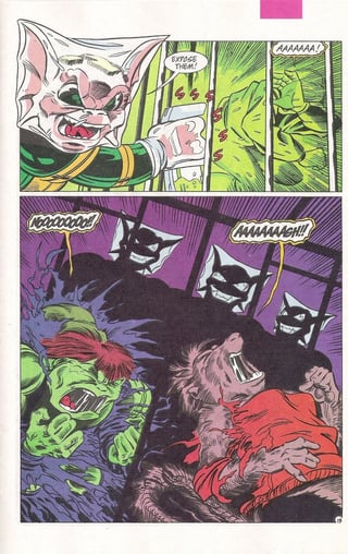 The mutagen is sprayed on April bu a Grem, she screams Noooo as she mutates into a She-Hulk like character initially