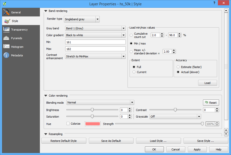 Changing visual range of values to full range, instead of clipped in QGIS.