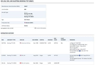 Image of planespotters.net registration info for the 757