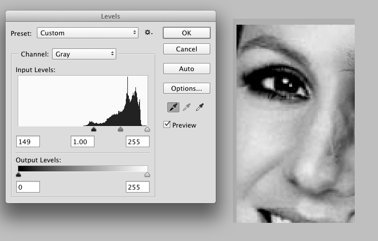 Adjust contrast with photoshop adjutments levels