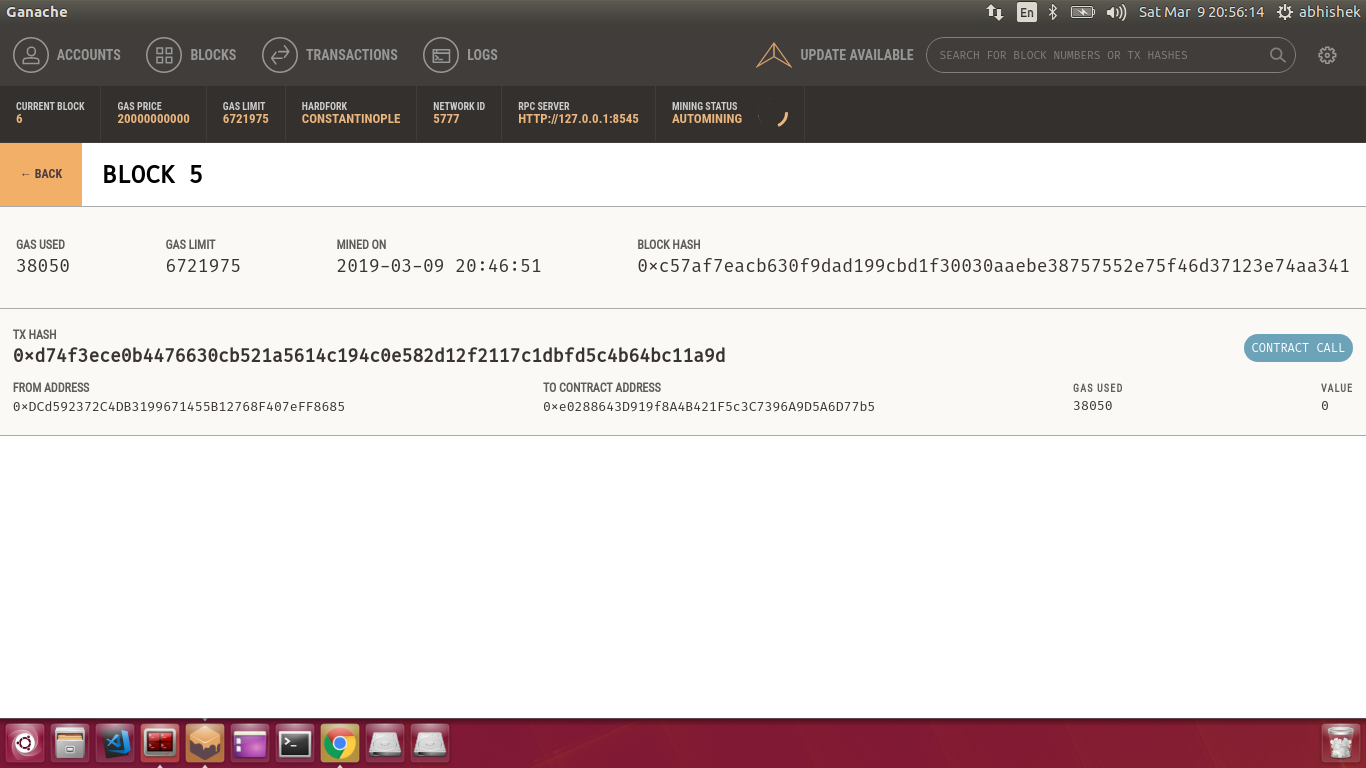 Ganache Interface running on my localhost