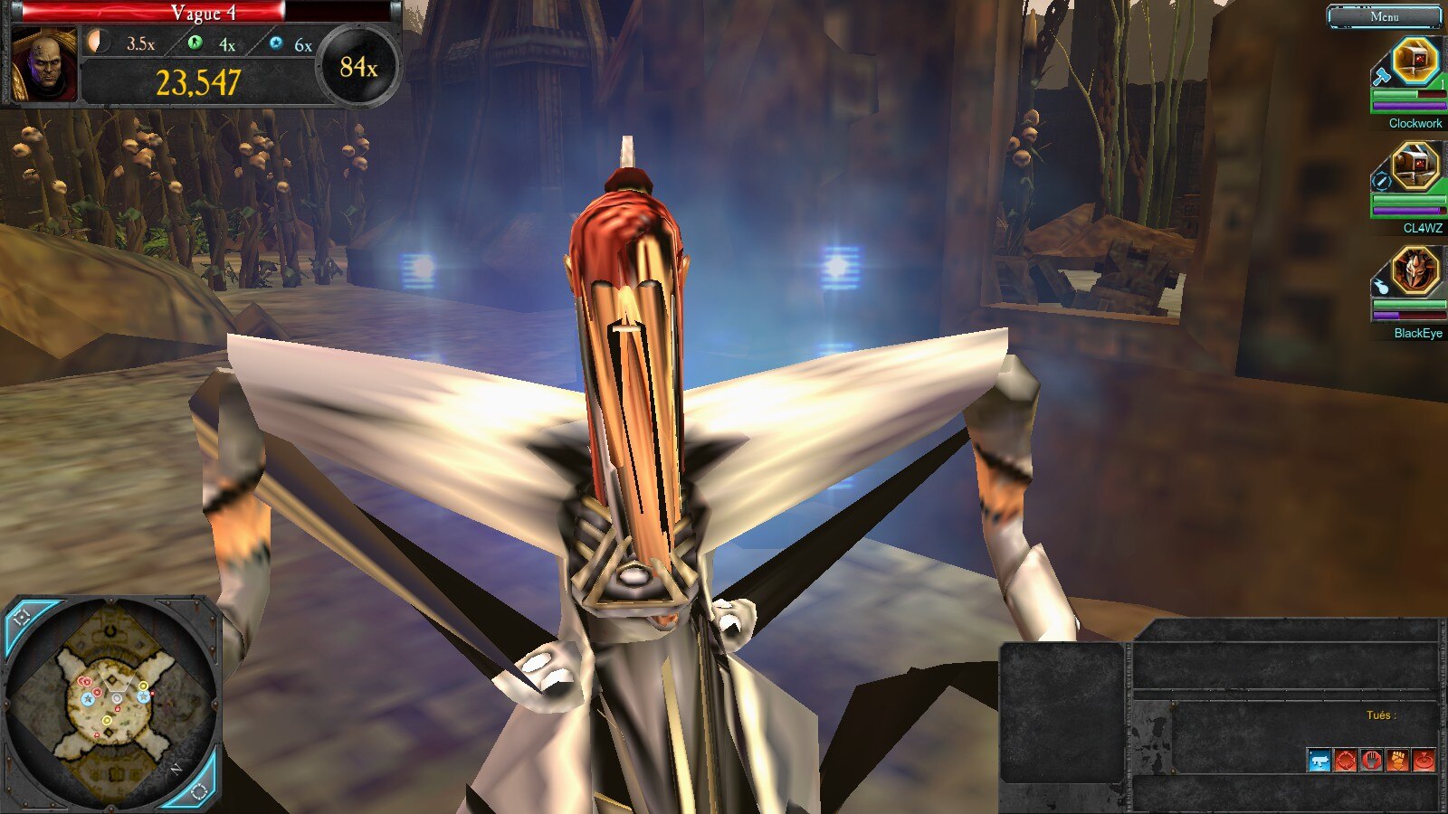 A screenshot of the game Dawn of War II, except the camera is focusing on a very creepy looking Farseer. The body is bizarrely deformed, and the face is scarily stretched.