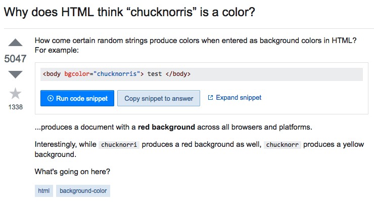 Why does HTML think "chucknorris" is a color?