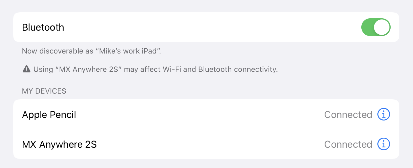 Bluetooth warning - Using MX Anywhere 2S may affect Wi-Fi and Bluetooth connectivity