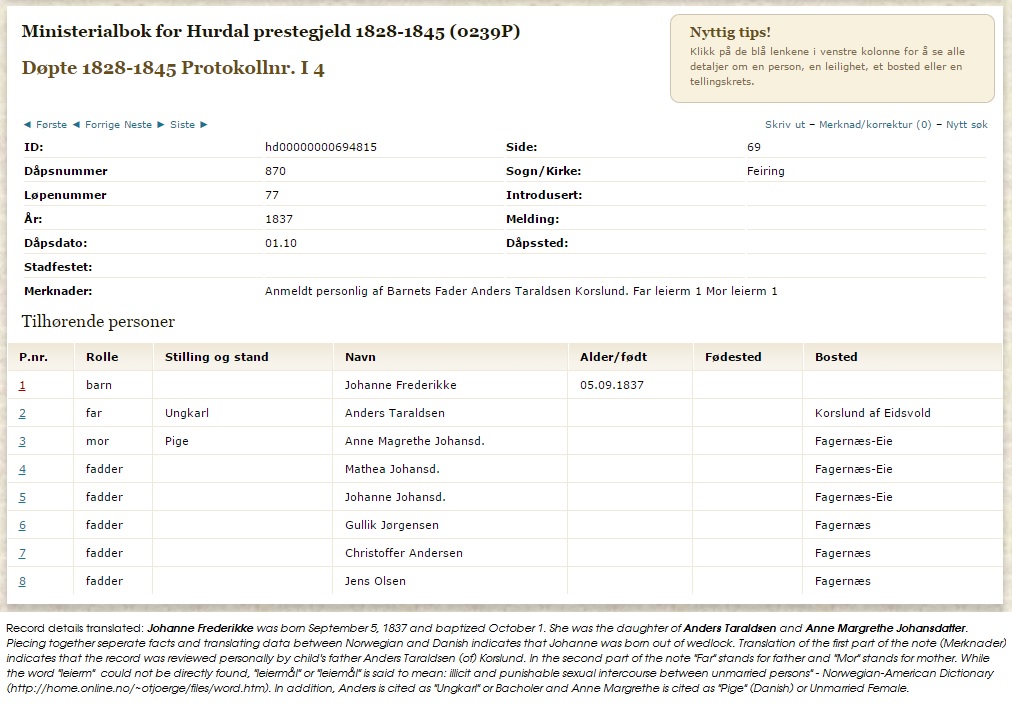 Baptism Record for Johanne Frederikke Andersd.