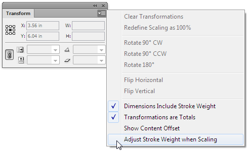 InDesign CS6 Transform pallette