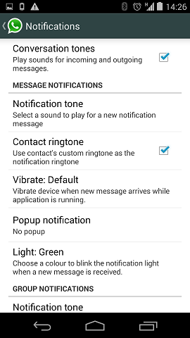 Screenshot of Whatsapp notification menu