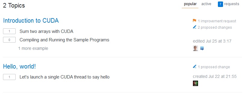 CUDA tag with 2 Topics in Documentation
