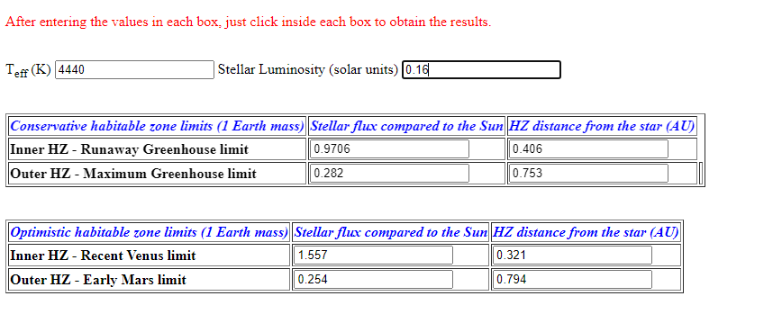 calculator habitable zones