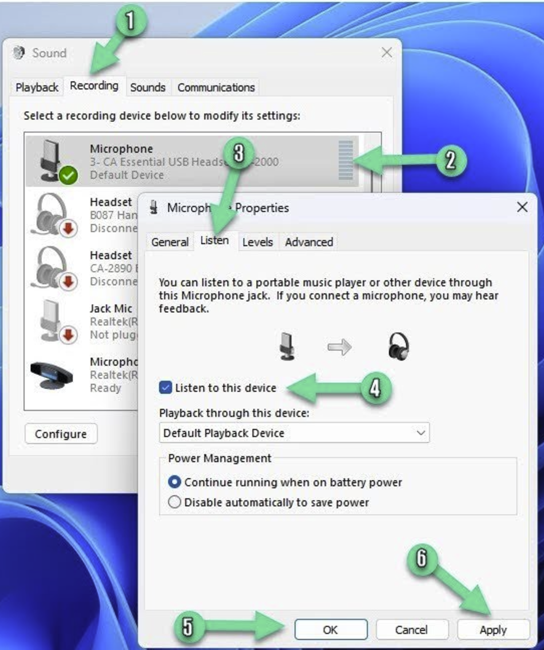 Enable monitoring using Windows sound