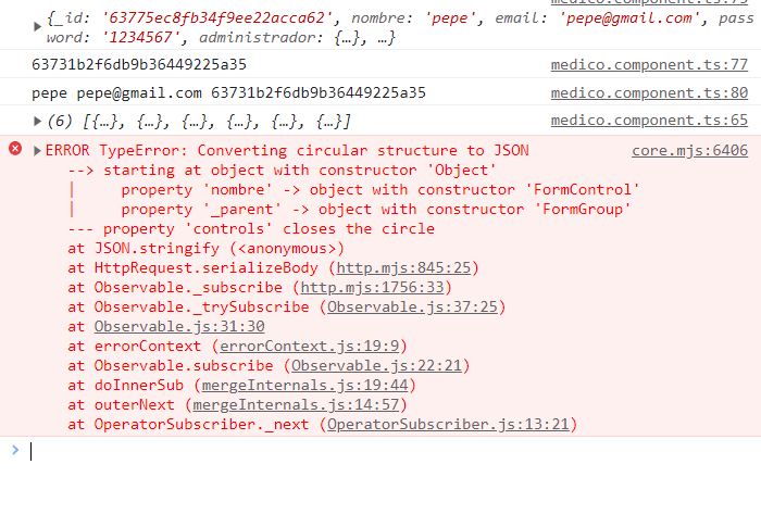 Error de consola Type JSON