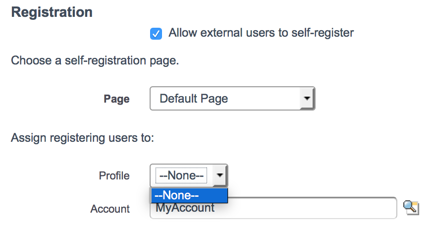 No profiles available for self registration for a community