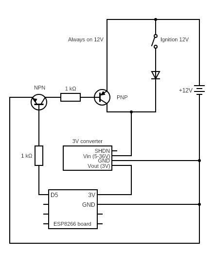 schematic showing sollution with two transistors