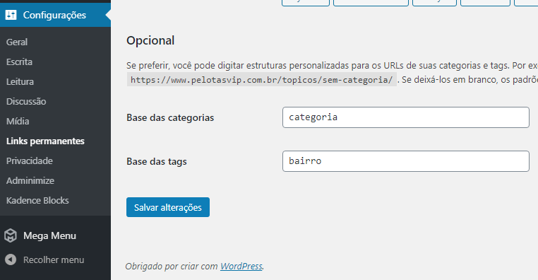 local para alterar a taxonomia das categorias e tags