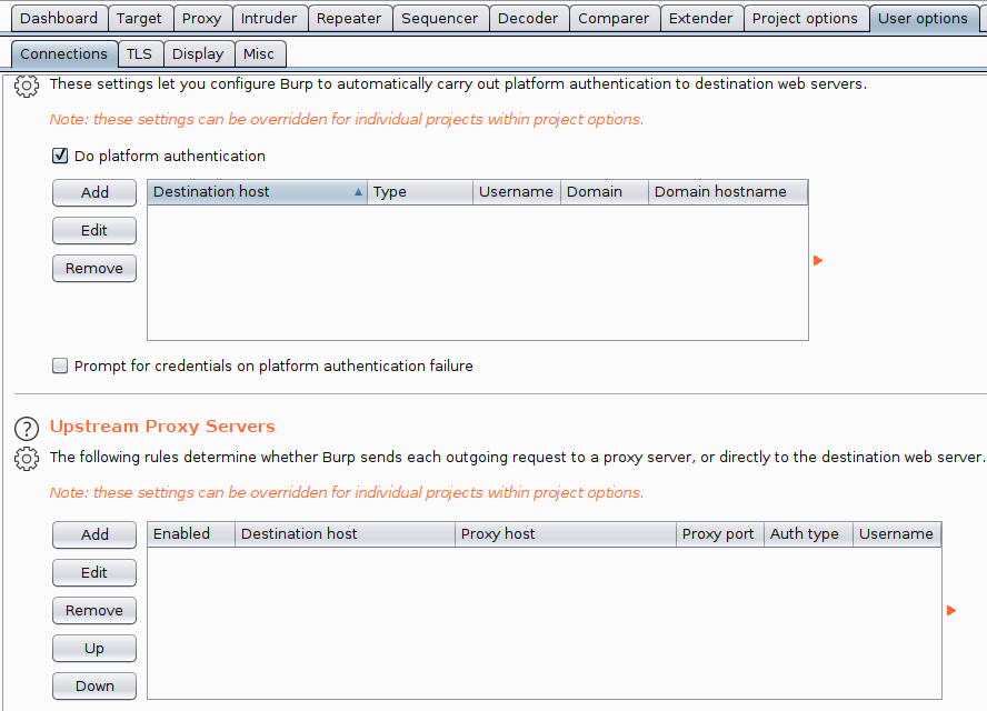 Burp Suite Upstream Proxy Settings 