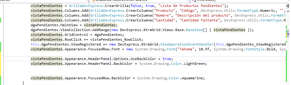 Código de configuración de grilla