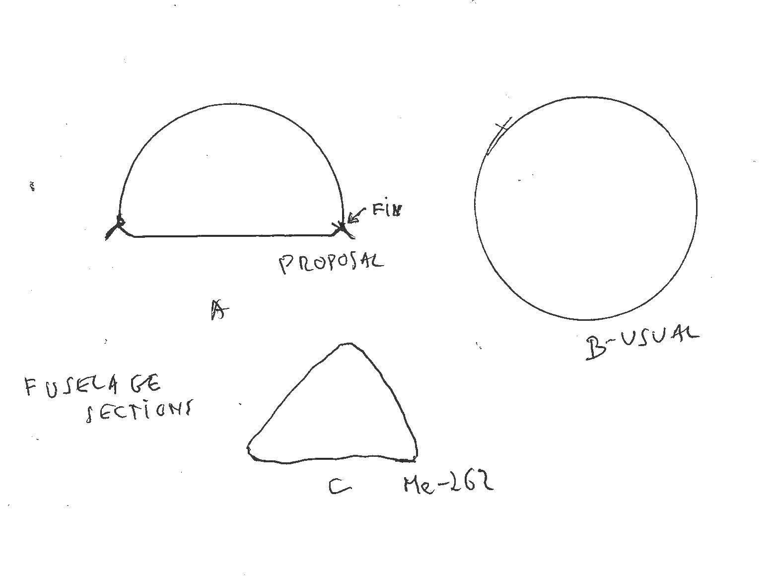 Proposed shape for fuselage, fins may act as 'Winglets'