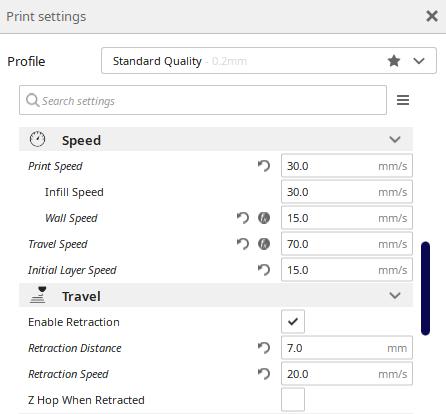 Settings - speed