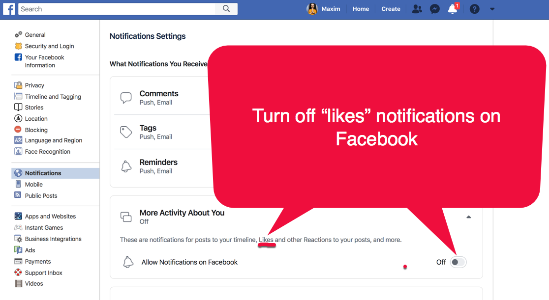 Turn off Likes notification on Facebook