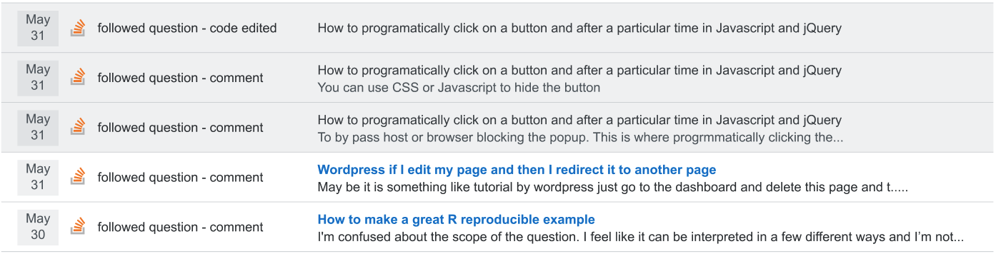 Example screenshot of the improved global inbox on stackexchange.com, showing 3 read notifications and 2 unread ones