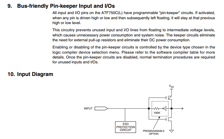 excerpt from the ATF750C CPLD showing the bus hold feature