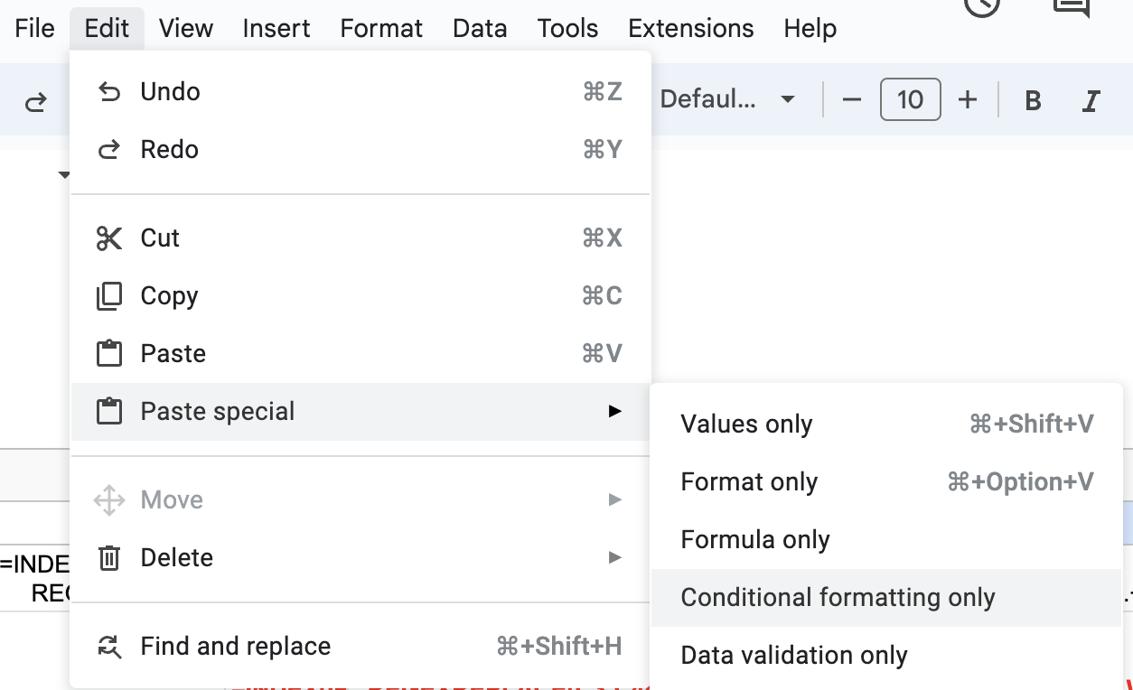 paste the conditional formatting only