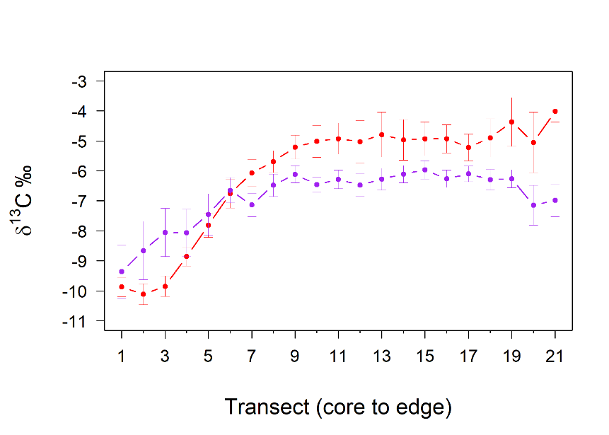 average carbon isotope value for fish