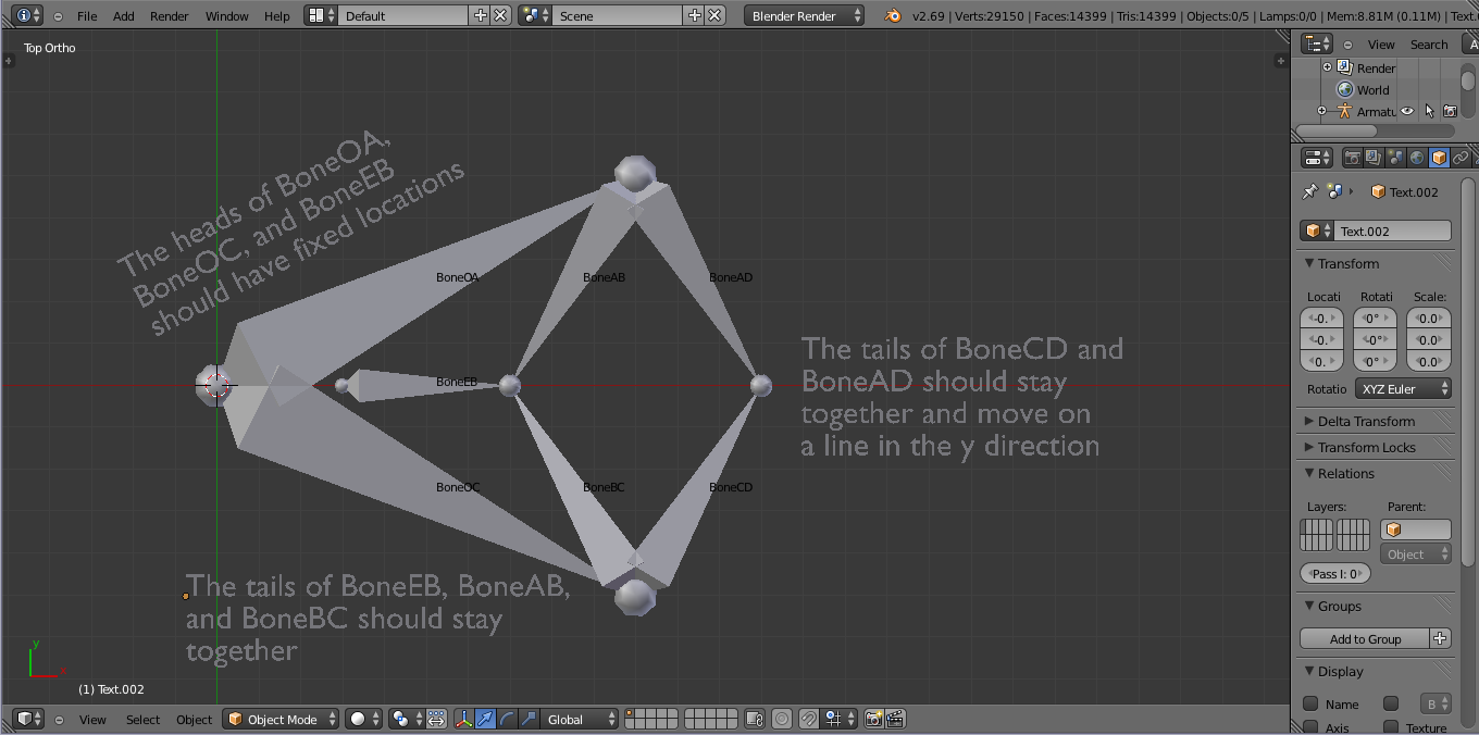 Screenshot of Blender 2.69 with armature for PLL