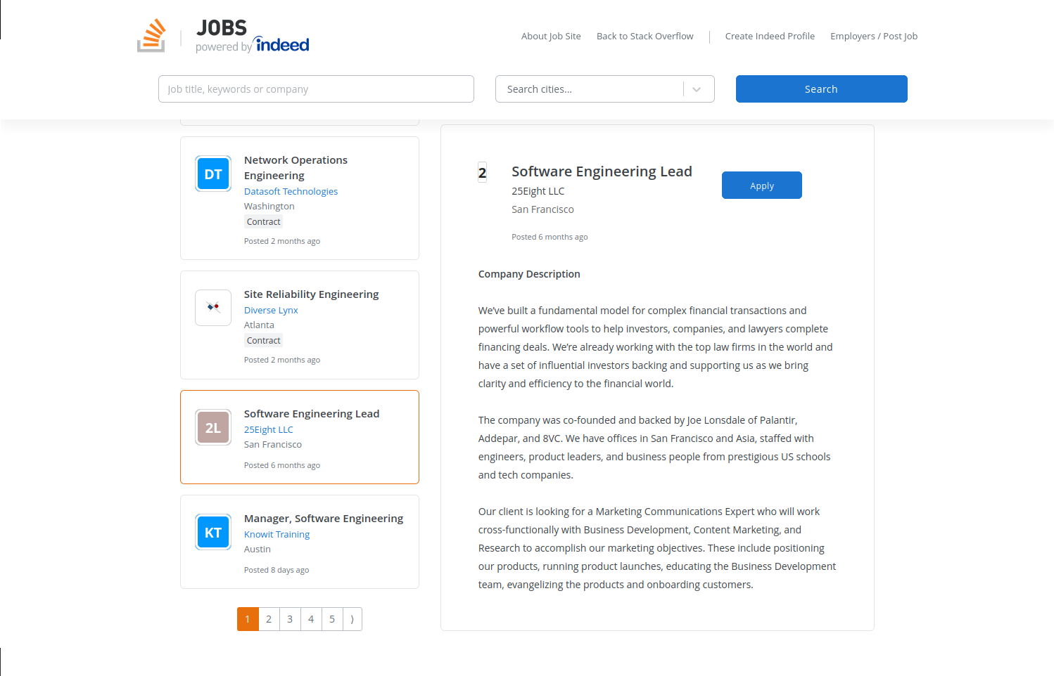 Screenshots of the jobs listing page with the jobs appearing on the right half of the screen