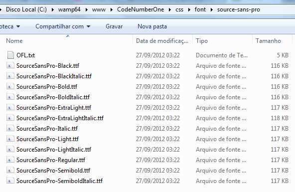 Localização das fontes dentro da pasta "css/font" 