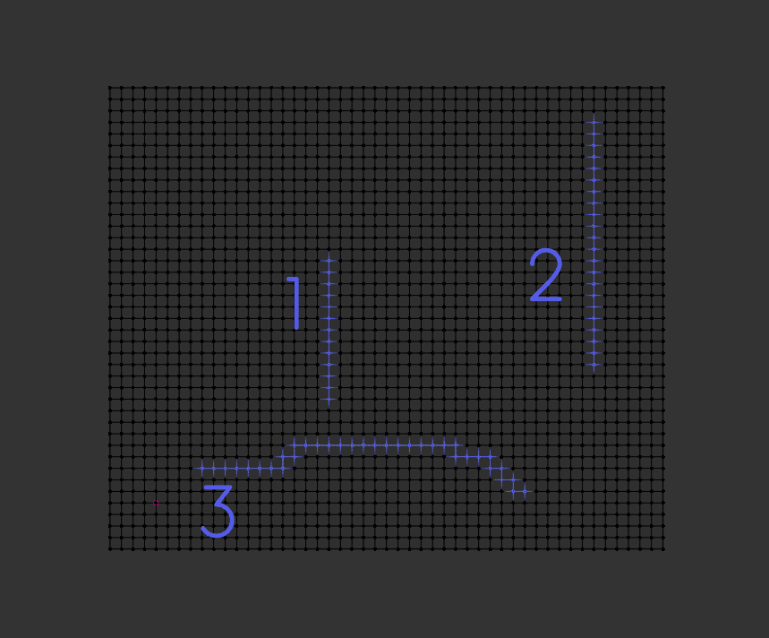 three vertex groups on a grid mesh