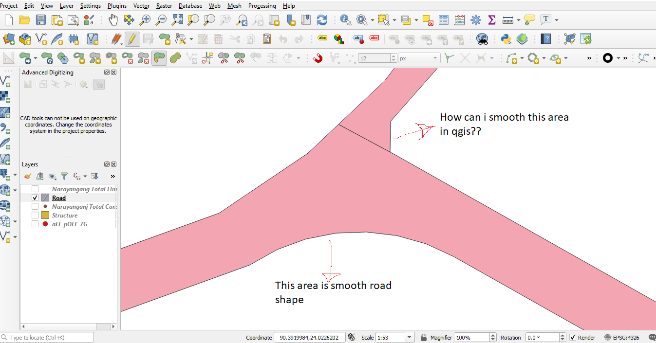 I need reshape this polygon as like smooth curve on other side in QGIS