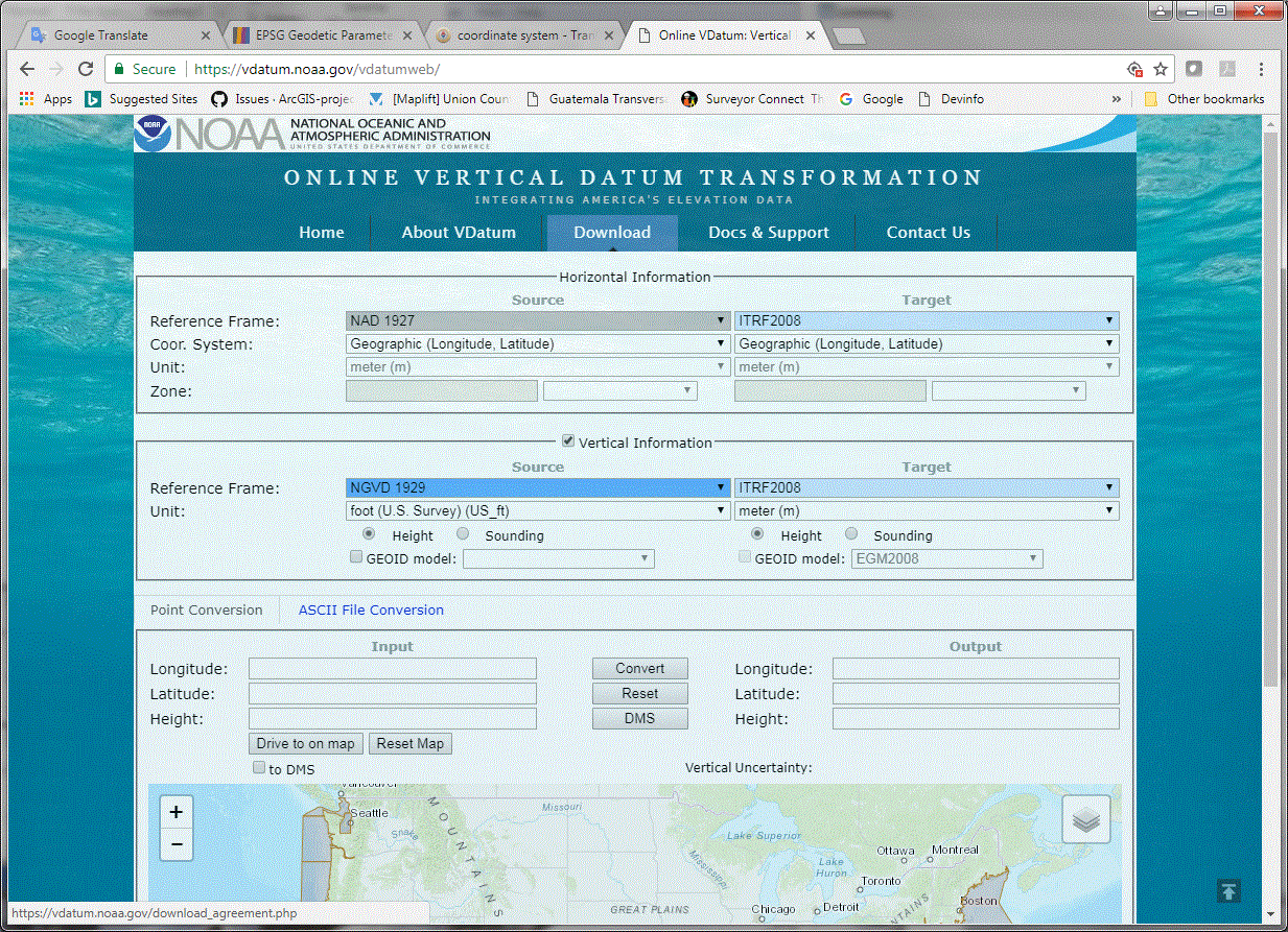 Screenshot of VDatum software from NGS