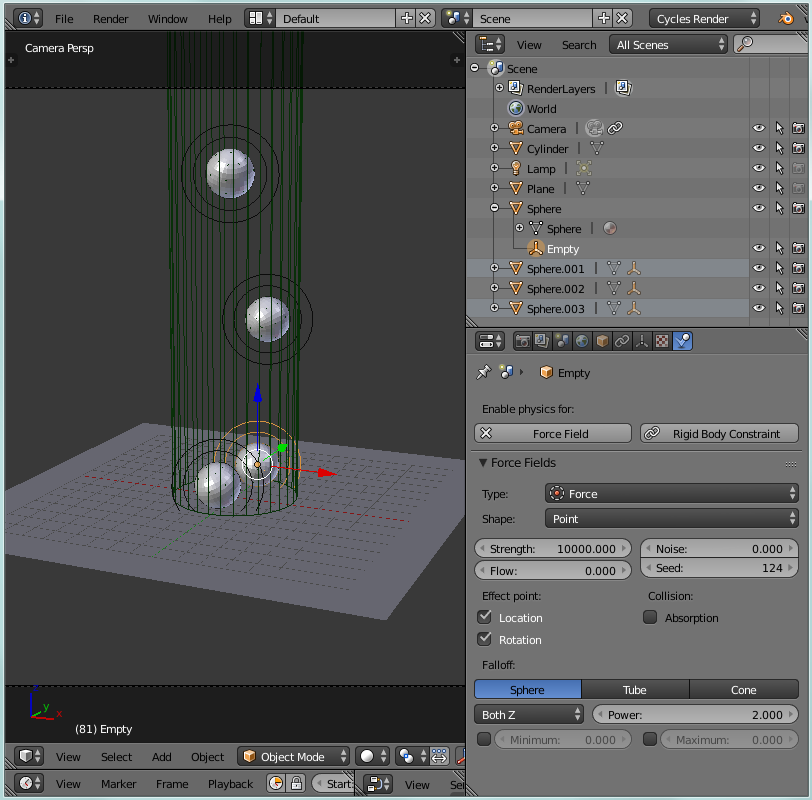 Blender setup using force fields