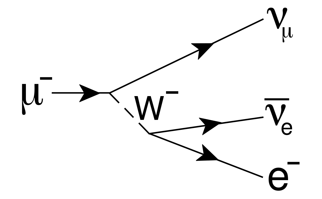 Decay of muon into an electron and a neutrino