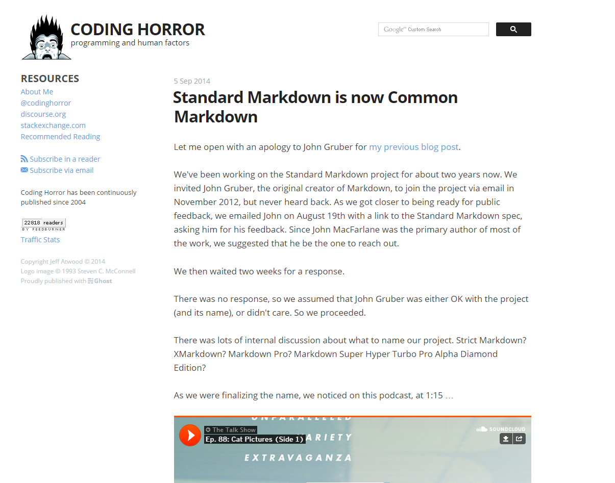 A screenshot of the CodingHorror blog